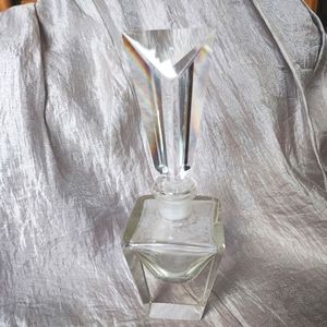 Vintage Perfume Bottle Clear Glass Heavy Crystal Prism  ***FLAW-CHIPS-FOGGED***